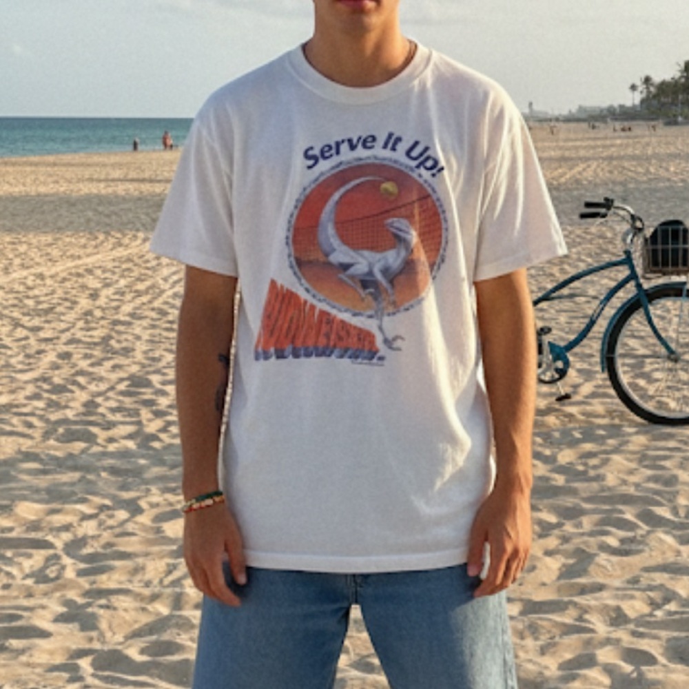 Rare Vintage 1993 90s Budweiser Velociraptor‎ Dinosaur T Shirt XL Single Stitch